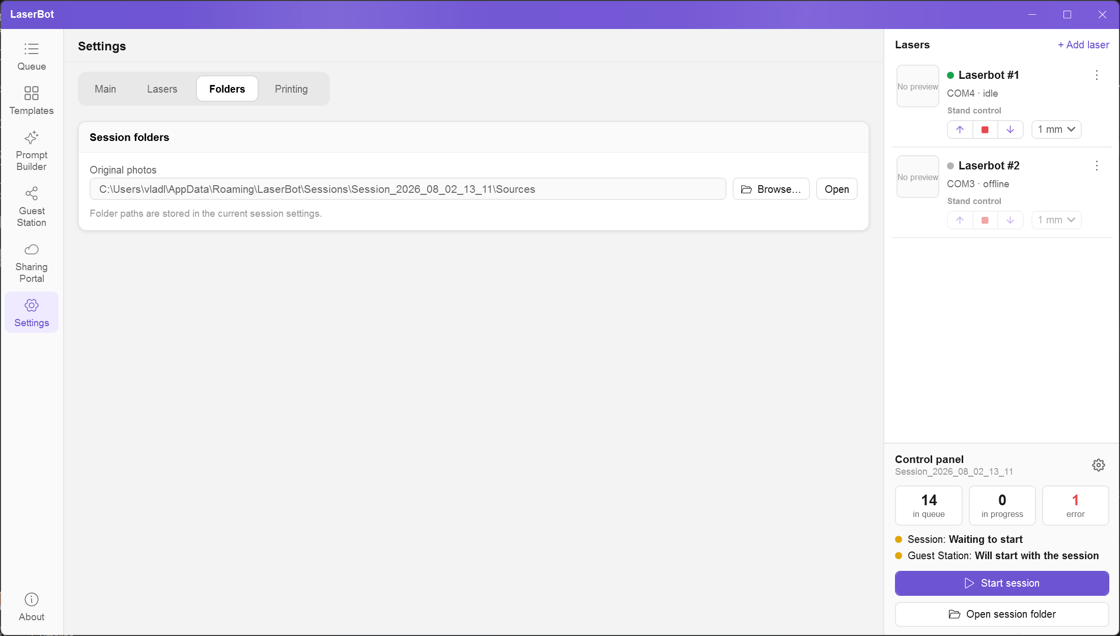 Folders settings