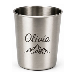 Steel cup with a custom name engraving
